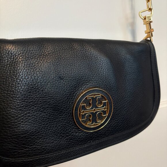 TORY BURCH Black Leather Amanda Logo Clutch Crossbody Chain Bag - Picture 3 of 13
